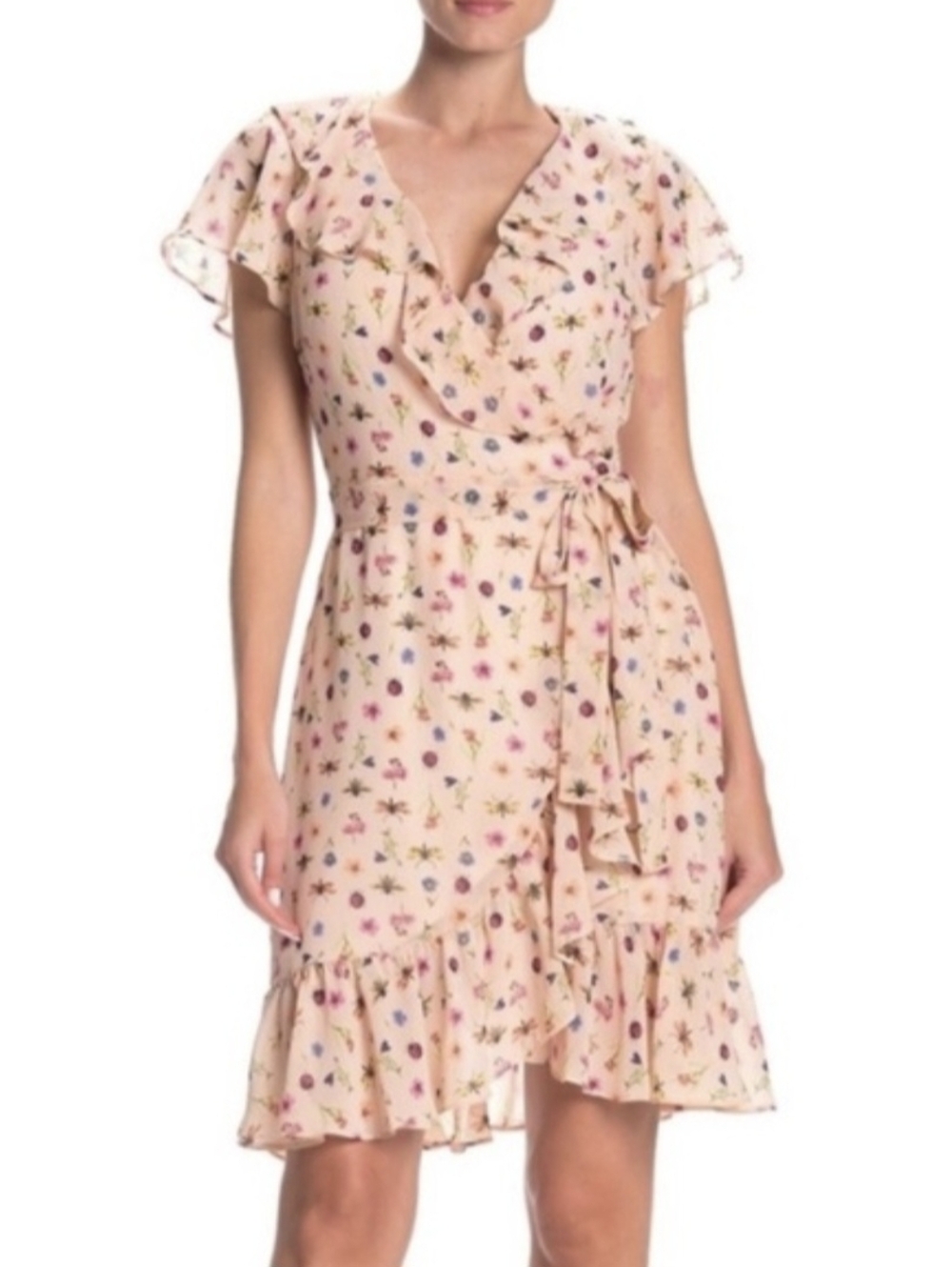 Betsey Johnson Pink-peach Floral Wrap Midi Dress...size:12